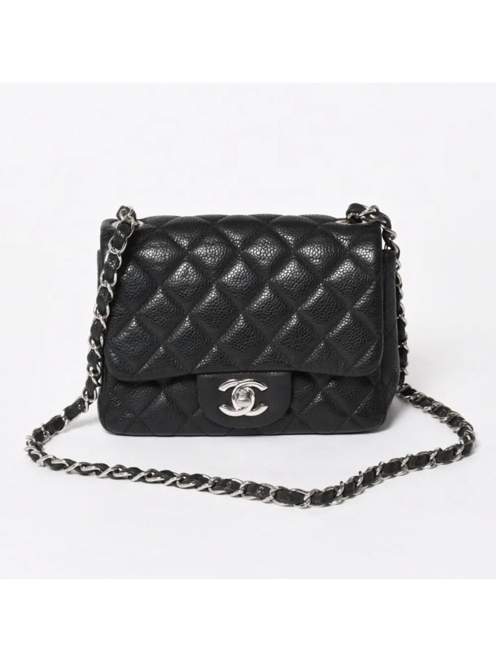 Chanel Mini Quilted 17 S Flap S Chain Shoulder Bag CC Logo Caviar Leather Black